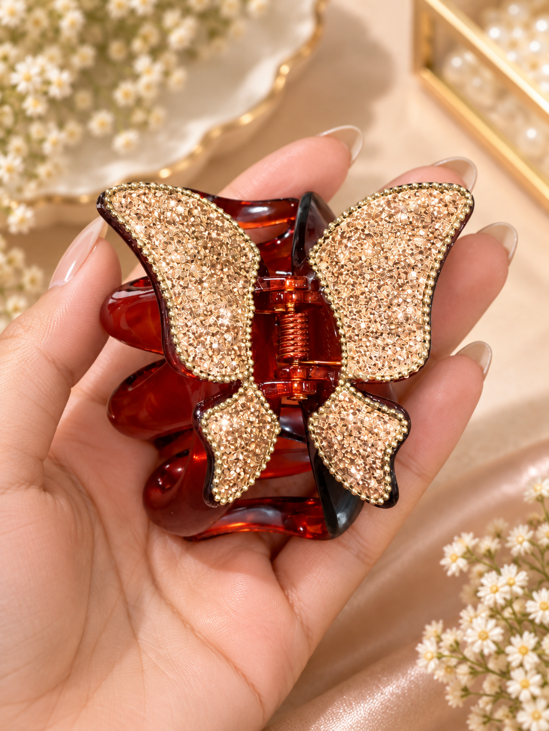 Brown Rose Gold Butterfly Hair Clutcher