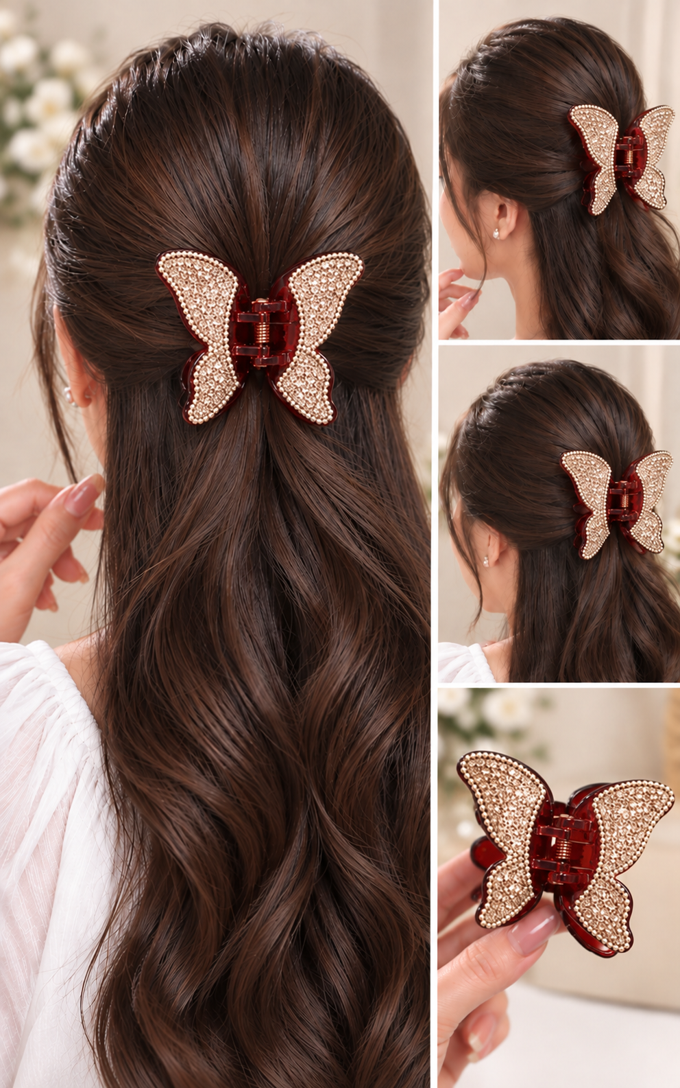 Brown Rose Gold Butterfly Hair Clutcher