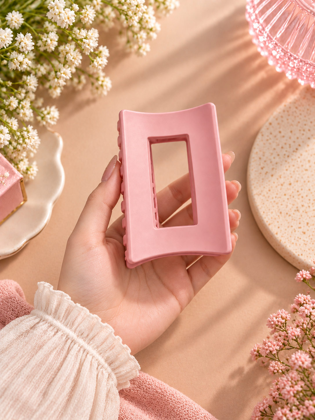 Pink Rectangular Hair Claw Clip
