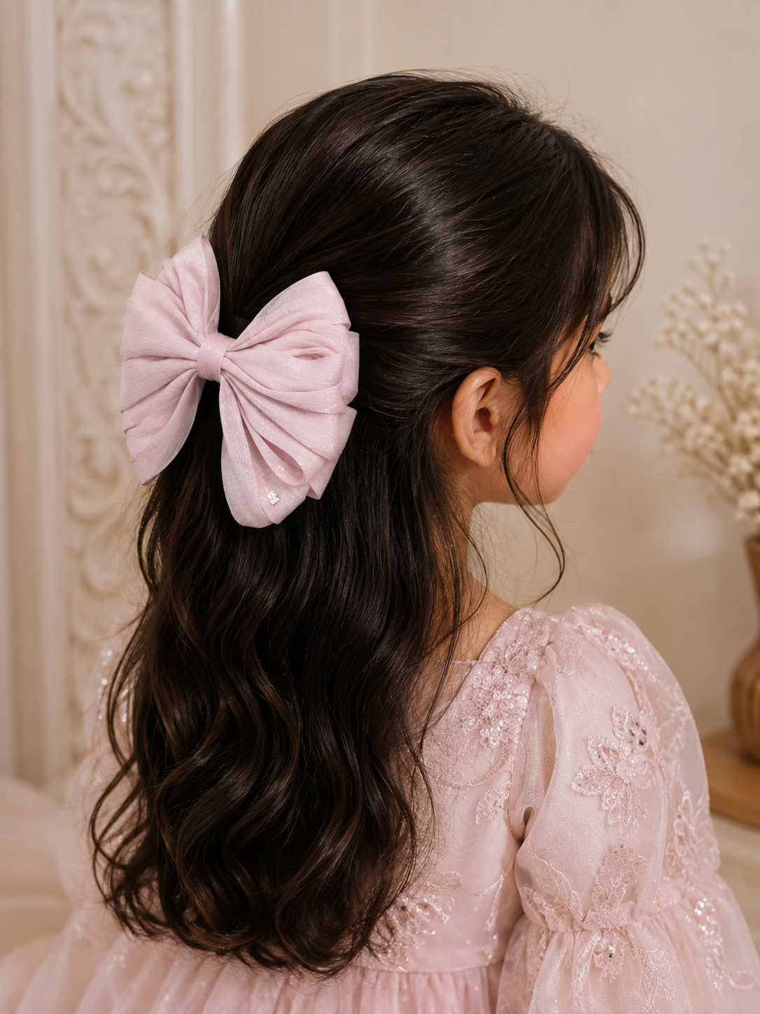 Light Pink Organza Bow Hair Clip for Women & Girls