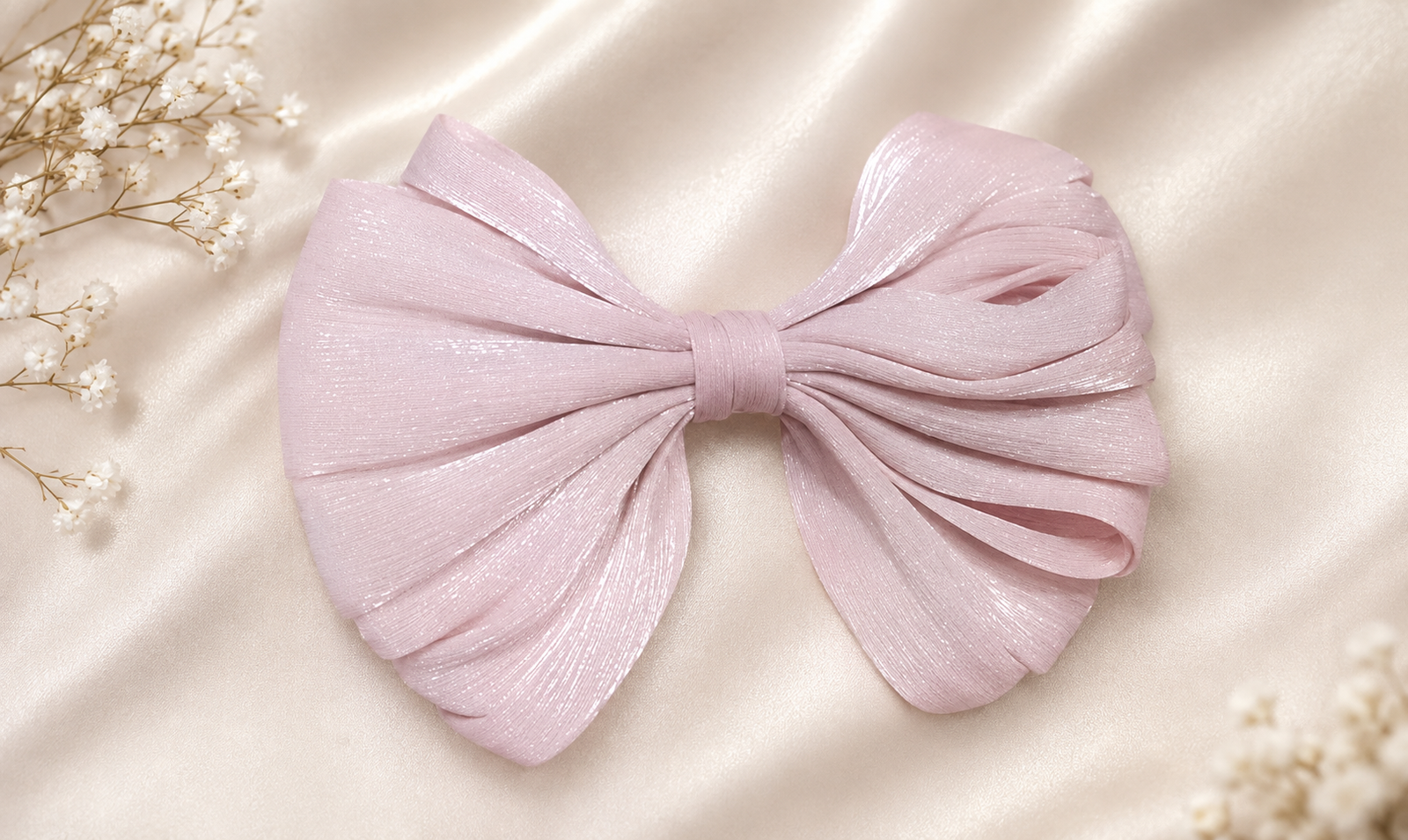 Light Pink Organza Bow Hair Clip for Women & Girls