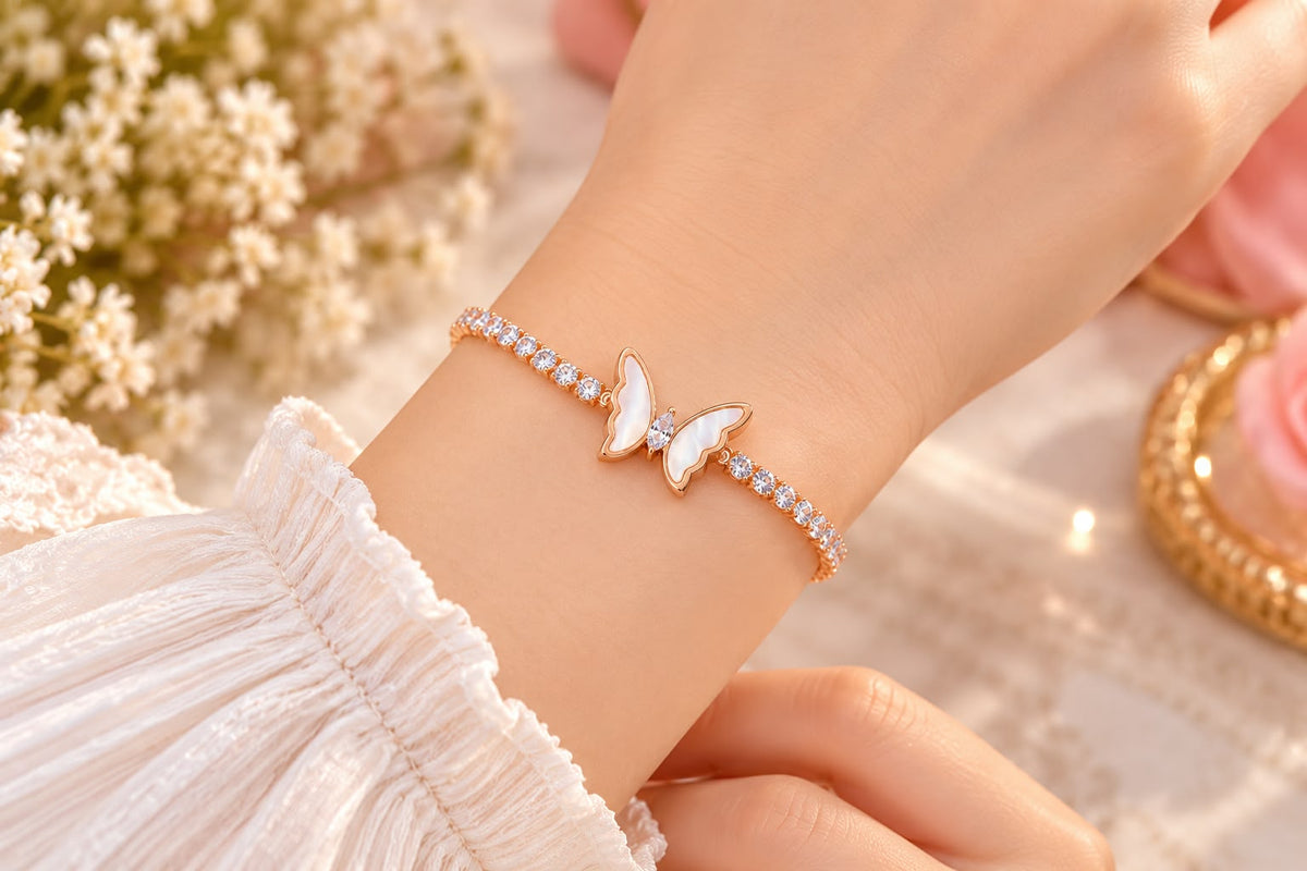 Rose Gold Crystal Butterfly Bracelet
