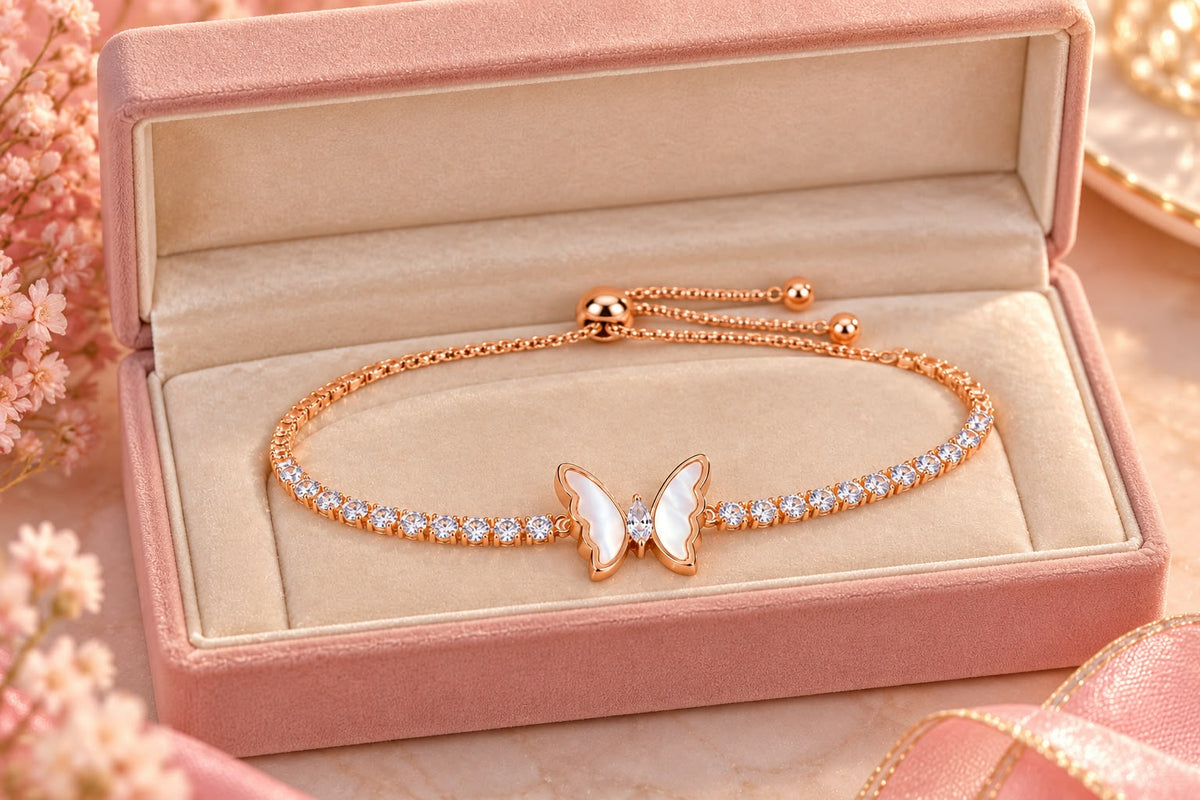 Rose Gold Crystal Butterfly Bracelet