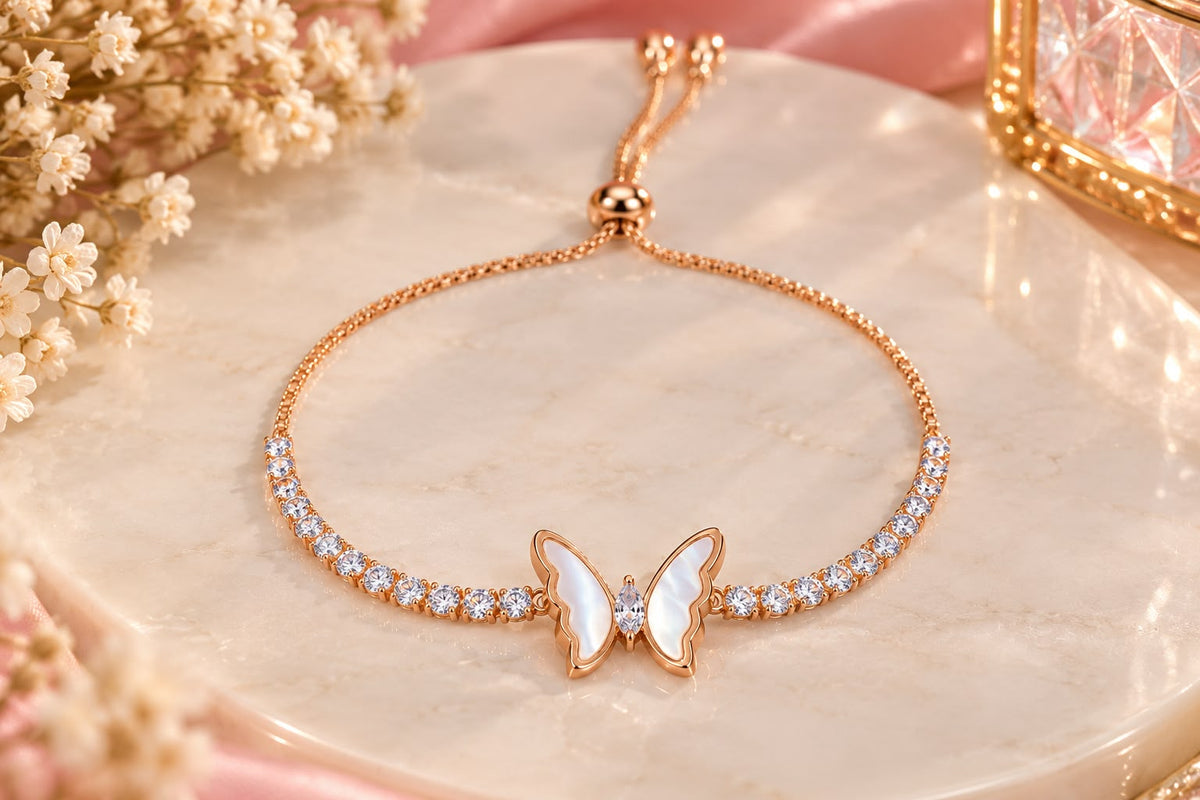 Rose Gold Crystal Butterfly Bracelet