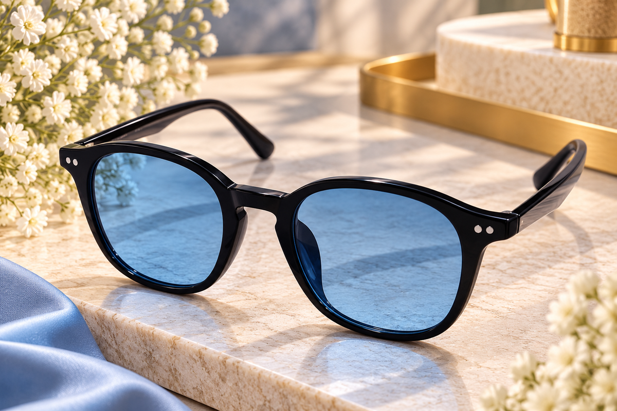 Black Blue Lens Round Sunglasses