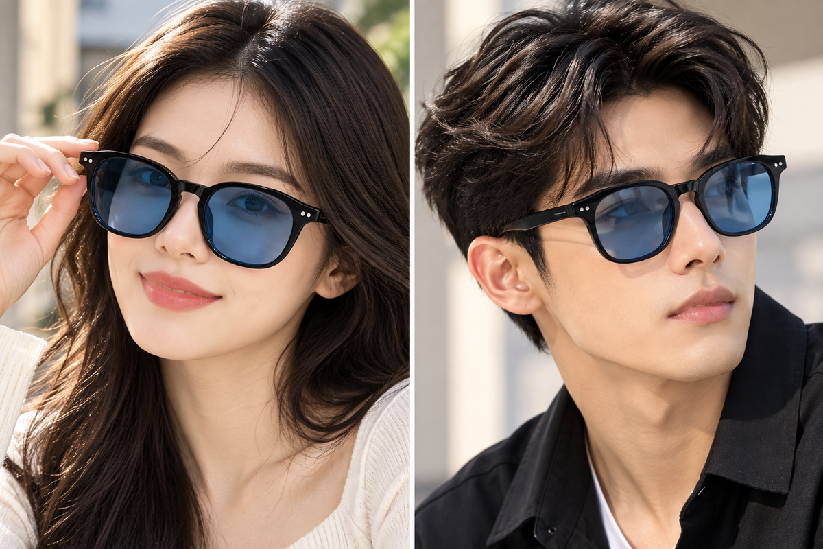 Black Blue Lens Round Sunglasses