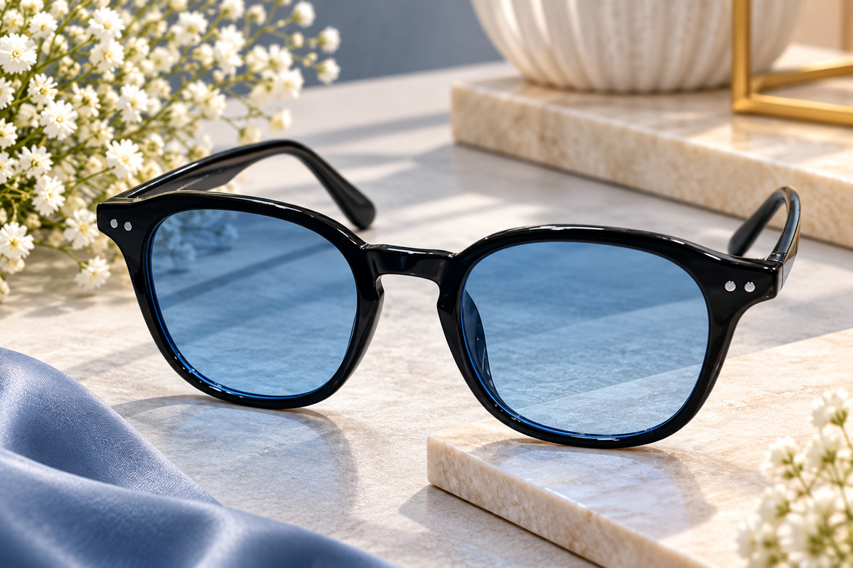 Black Blue Lens Round Sunglasses
