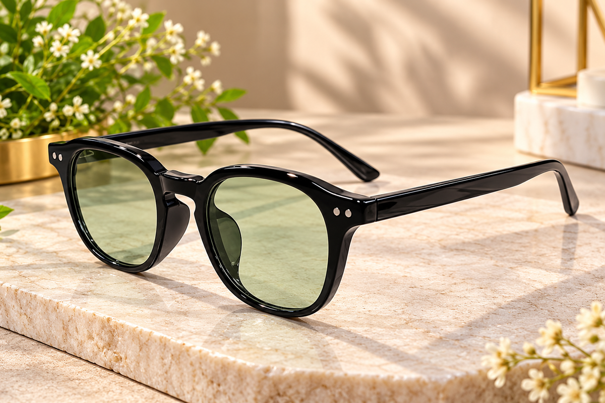 Black Green Lens Round Sunglasses