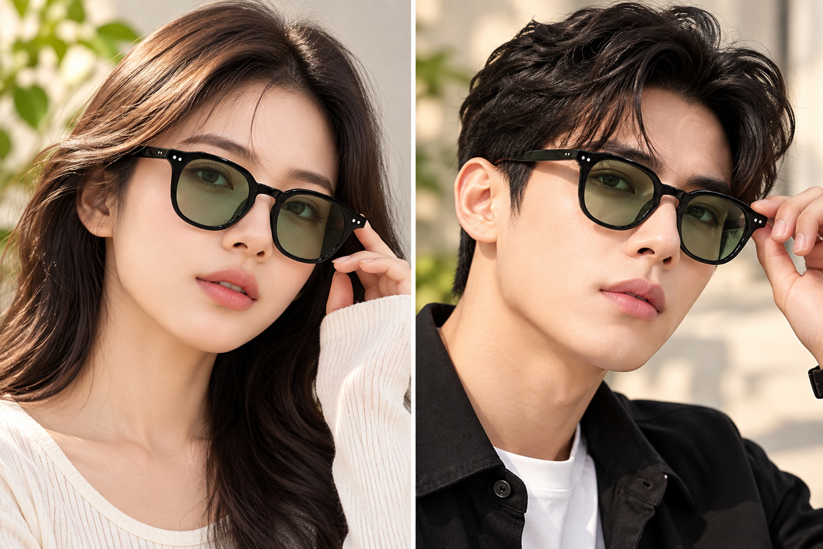 Black Green Lens Round Sunglasses