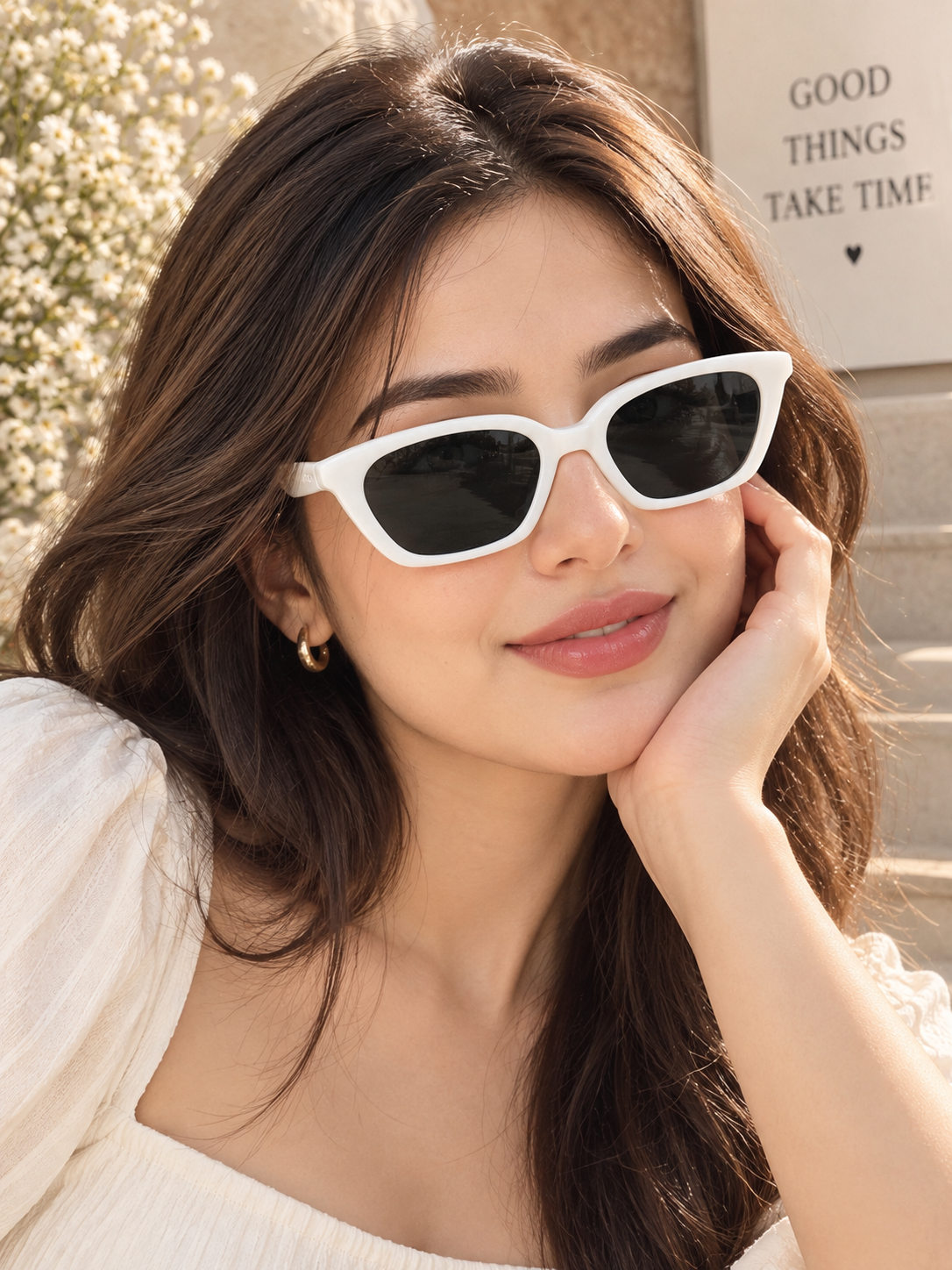 White Geometric Frame Sunglasses