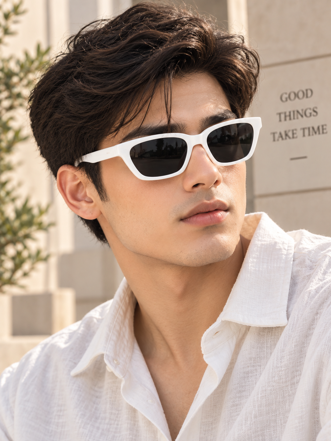 White Geometric Frame Sunglasses