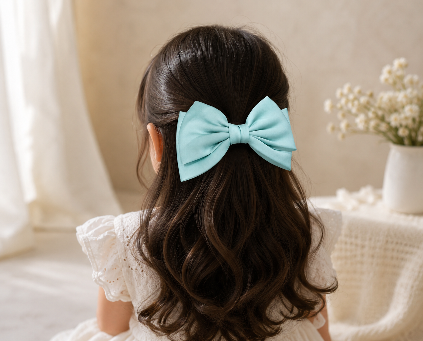 Elegant Mint Blue Bow Hair Clip for Women & Girls