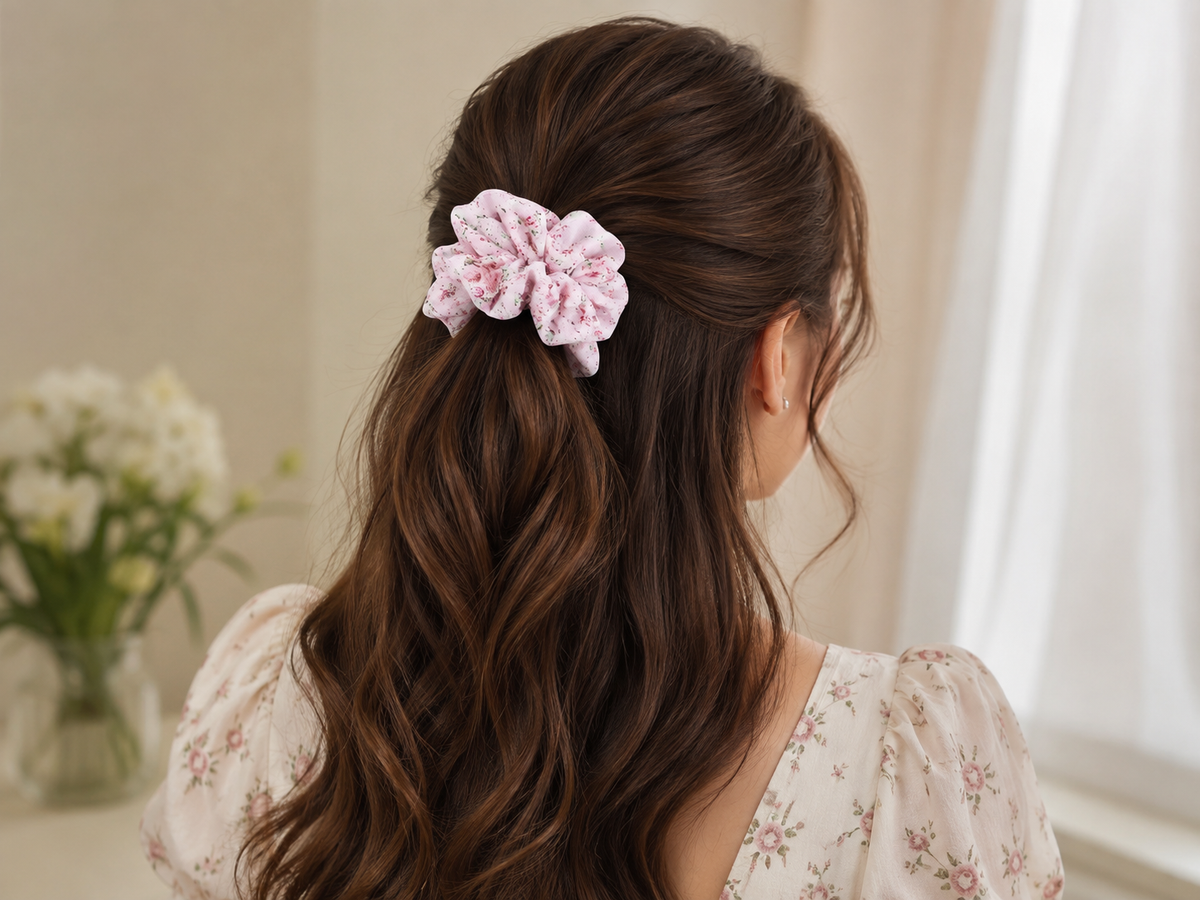 Pink Floral Print Big Scrunchie