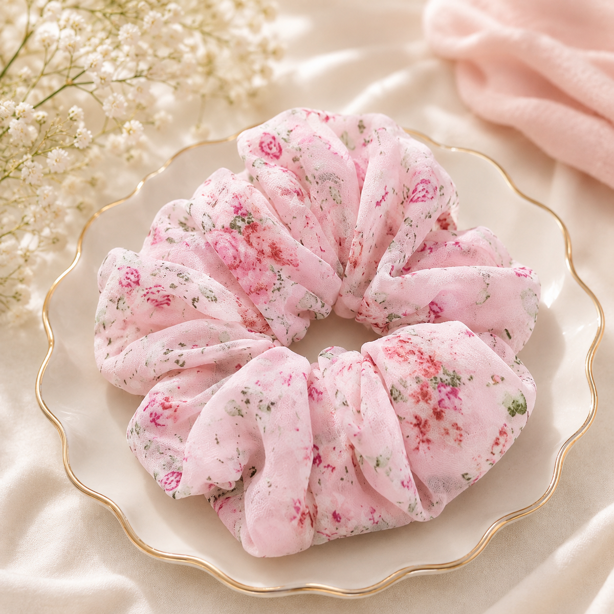 Pink Floral Print Big Scrunchie