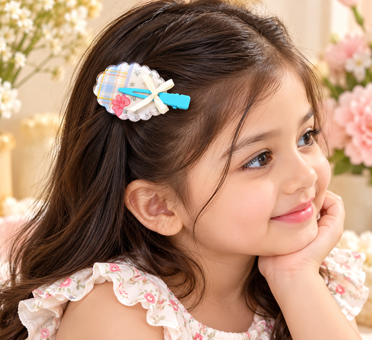 Blue Checkered Bow Kids Hair Pin
