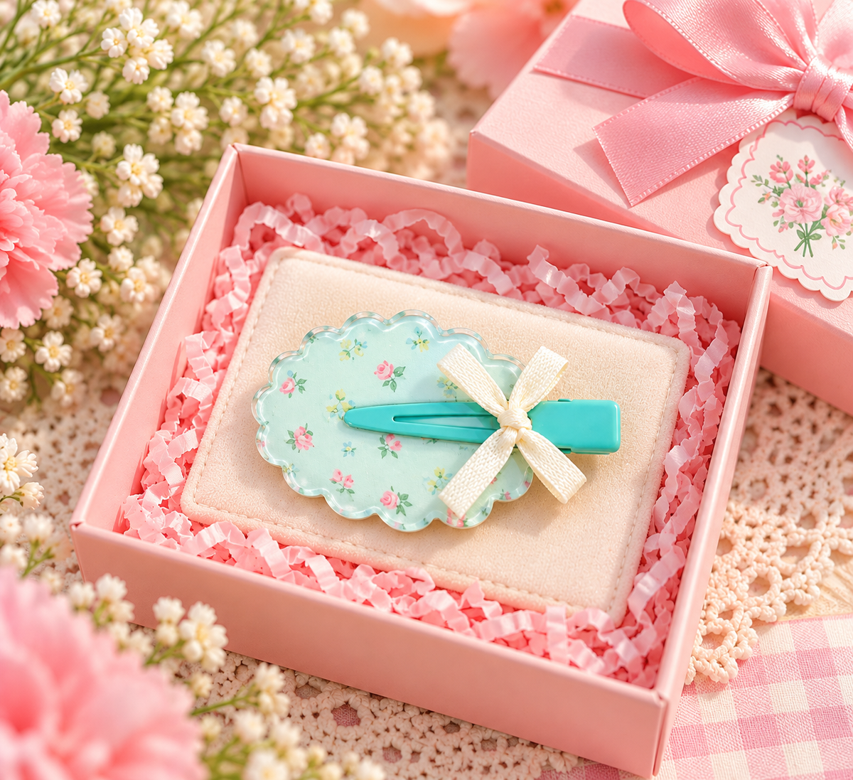Mint Floral Bow Kids Hair Pin