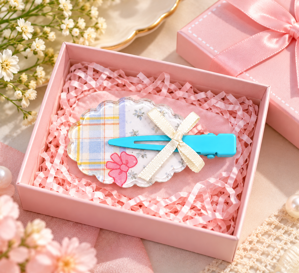 Blue Checkered Bow Kids Hair Pin