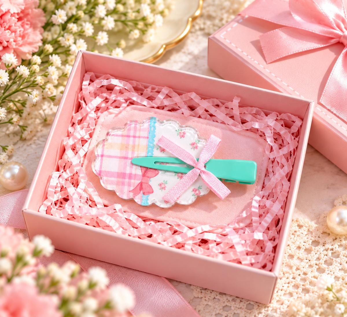 Pink Floral Bow Kids Hair Pin