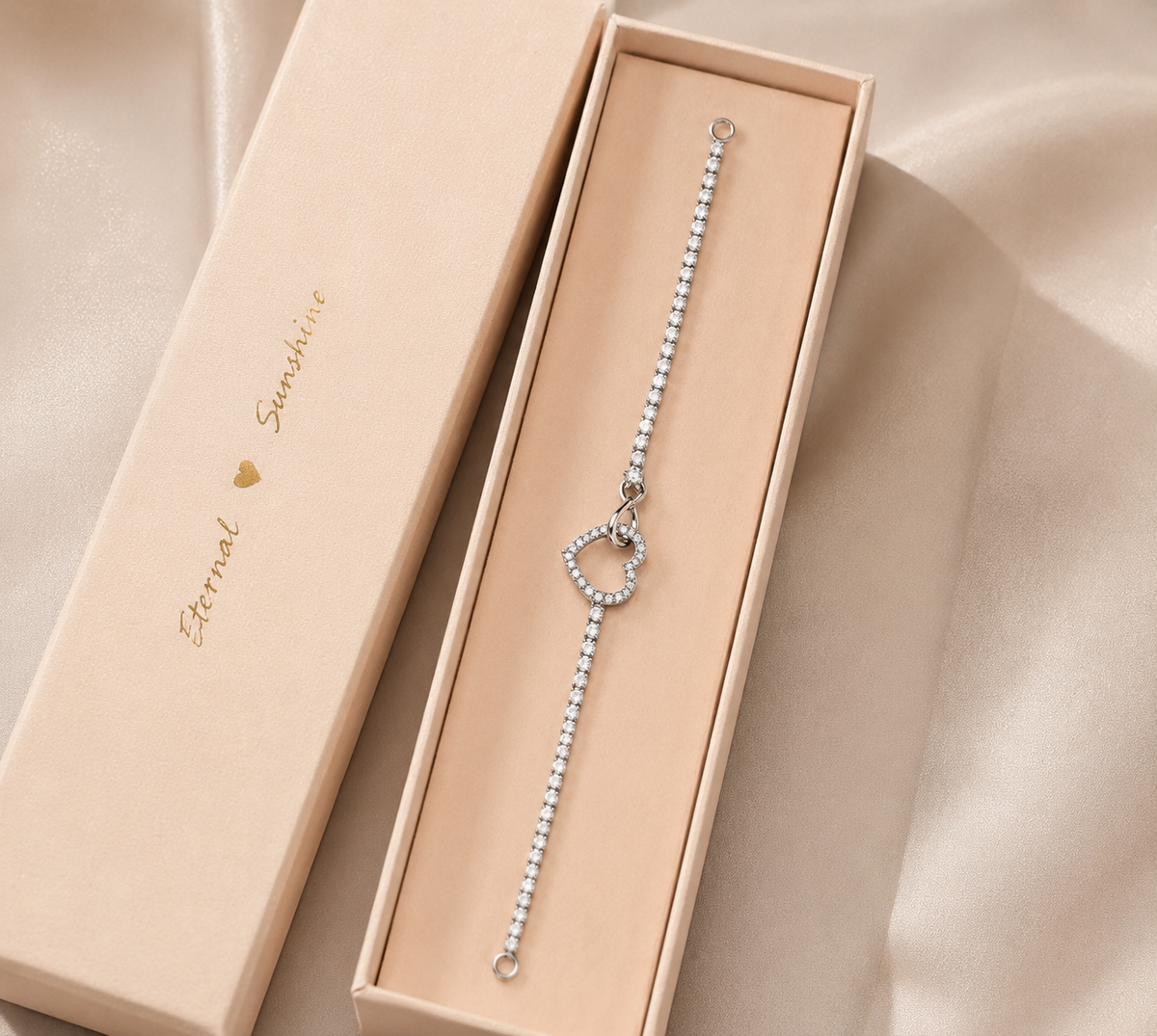 Silver-Tone Heart Crystal Tennis Bracelet