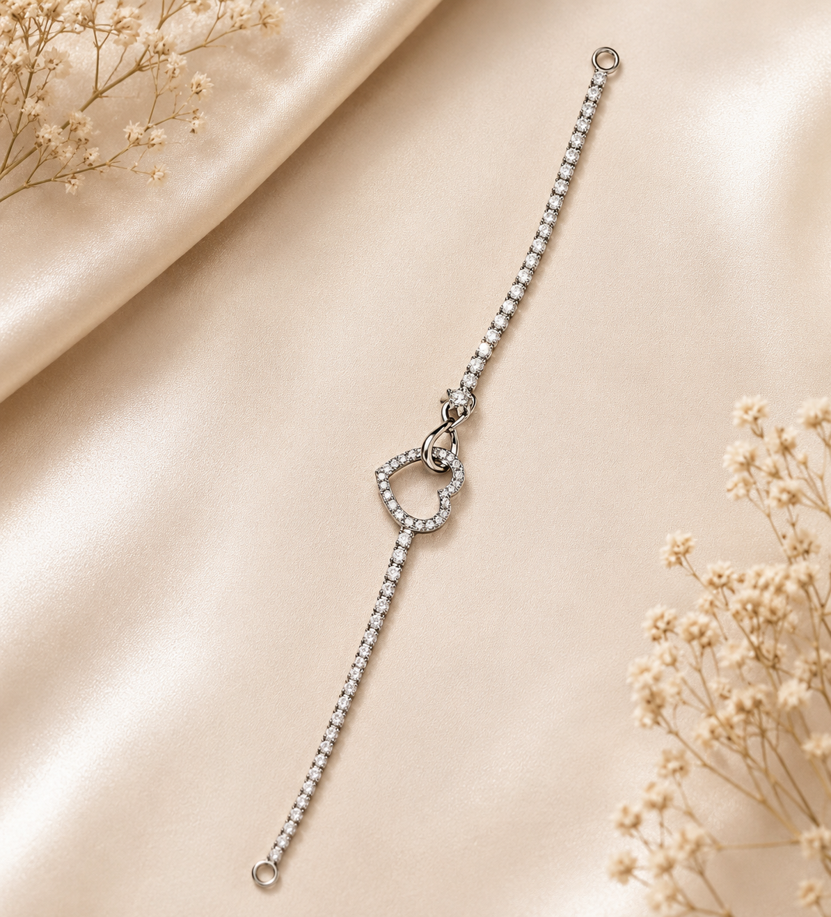 Silver-Tone Heart Crystal Tennis Bracelet
