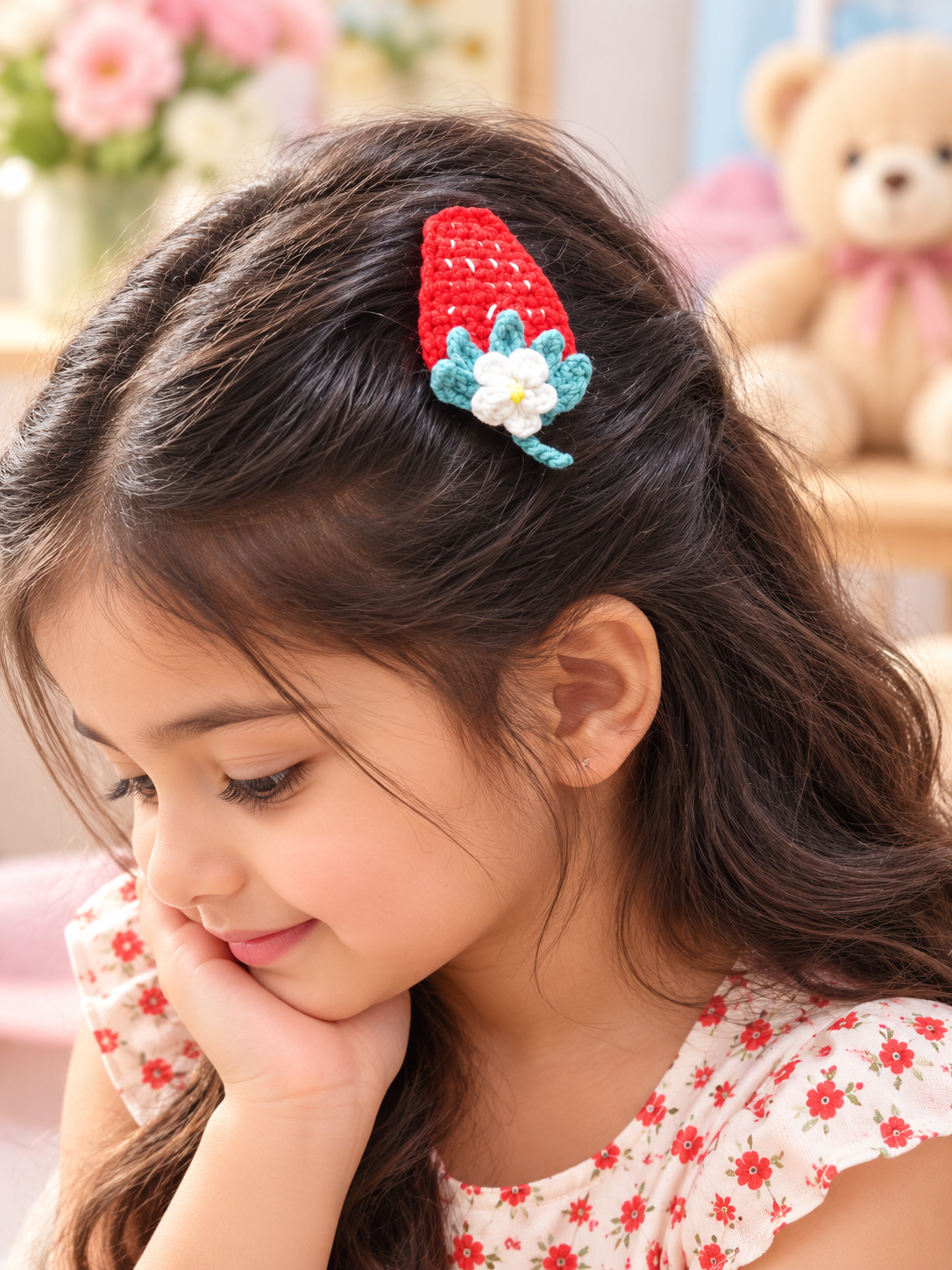 Red Strawberry Flower Hair Pin