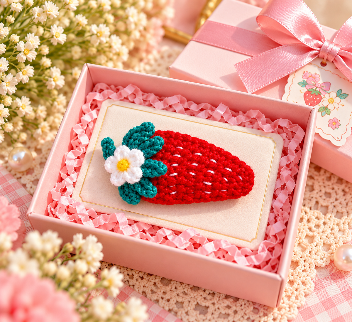 Red Strawberry Flower Hair Pin