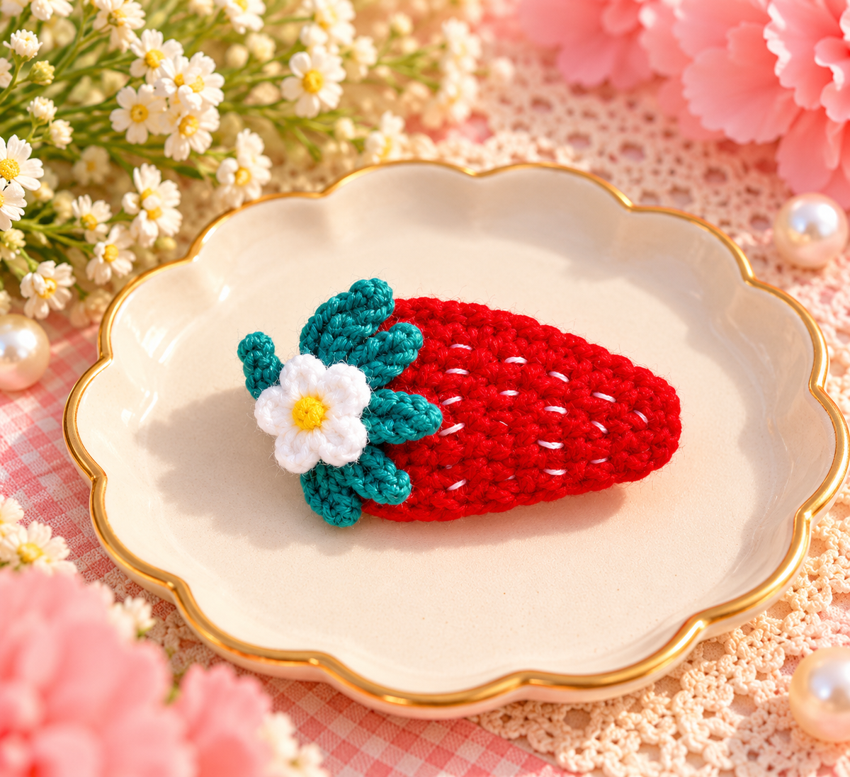 Red Strawberry Flower Hair Pin