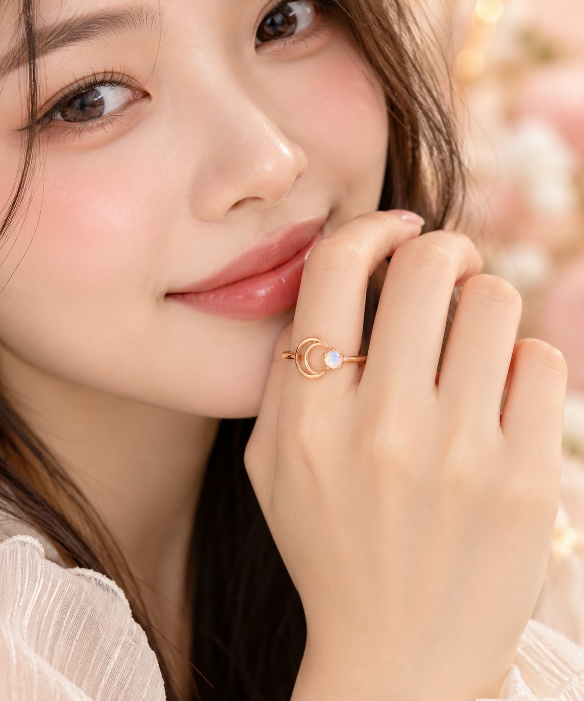 Rose Gold Crescent Moon Opal Ring | July Birthstone