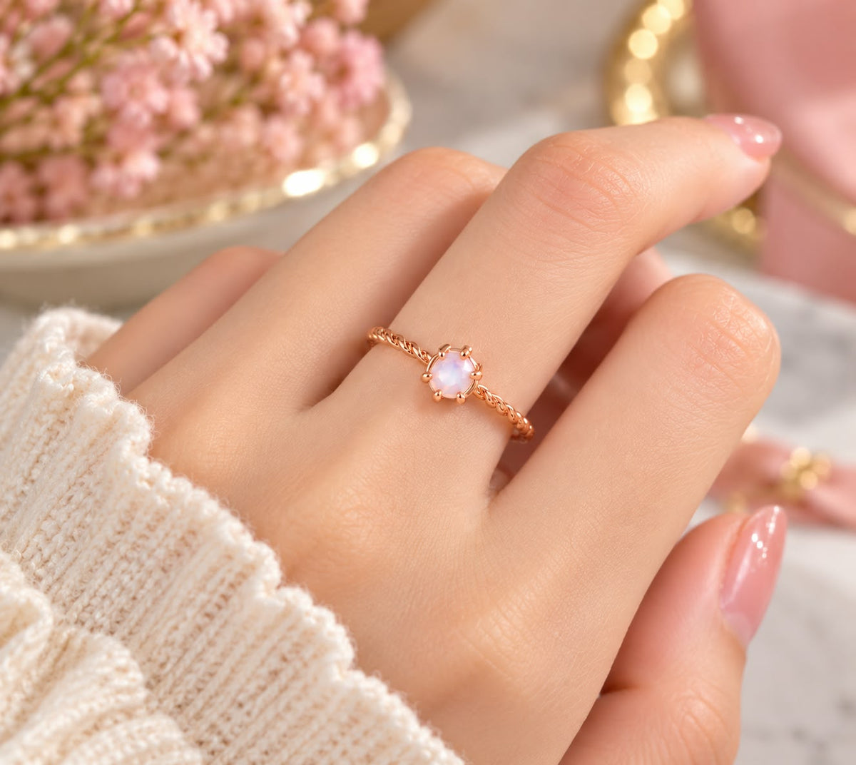 Rose Gold Braided Opal Ring