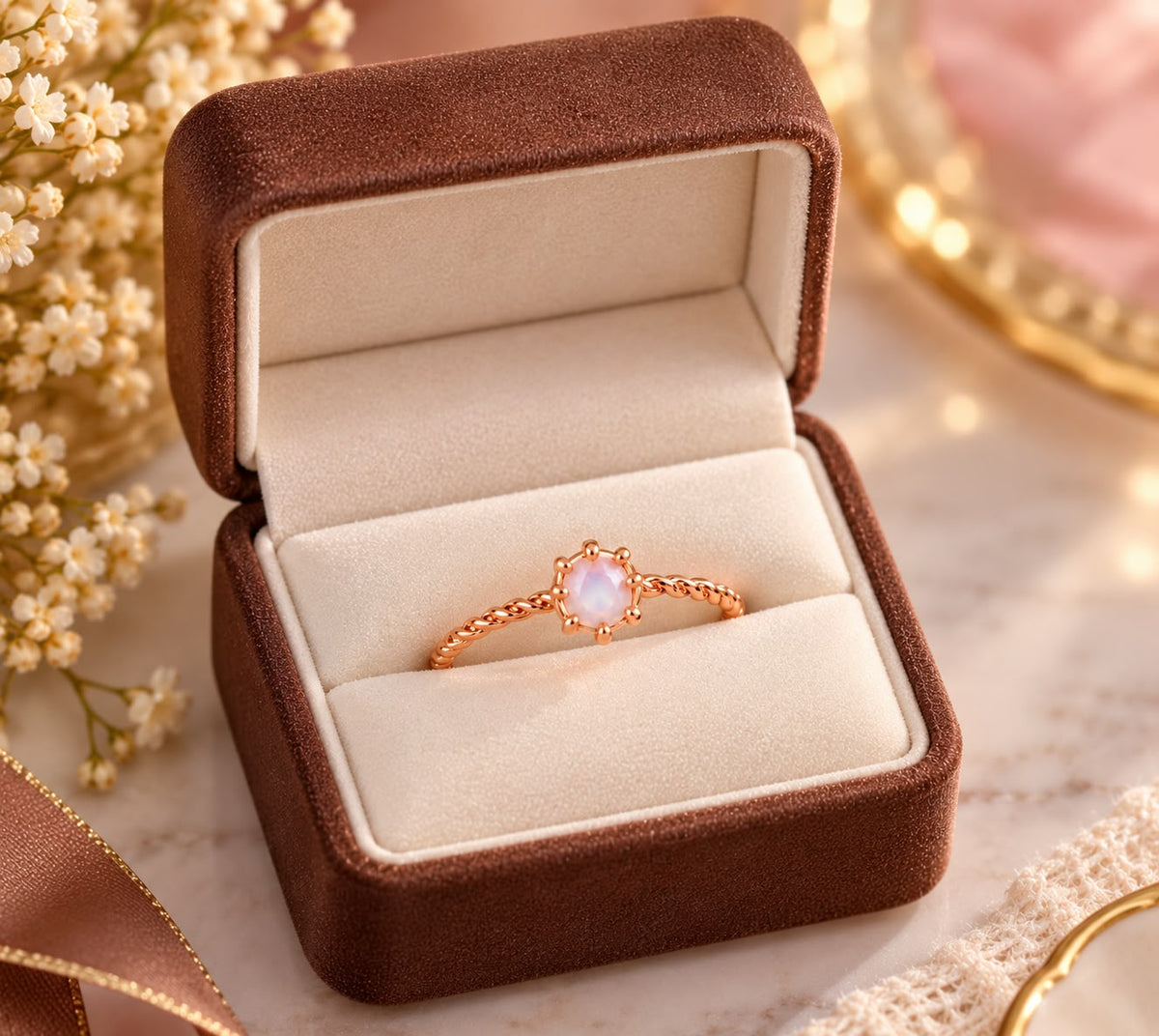 Rose Gold Braided Opal Ring
