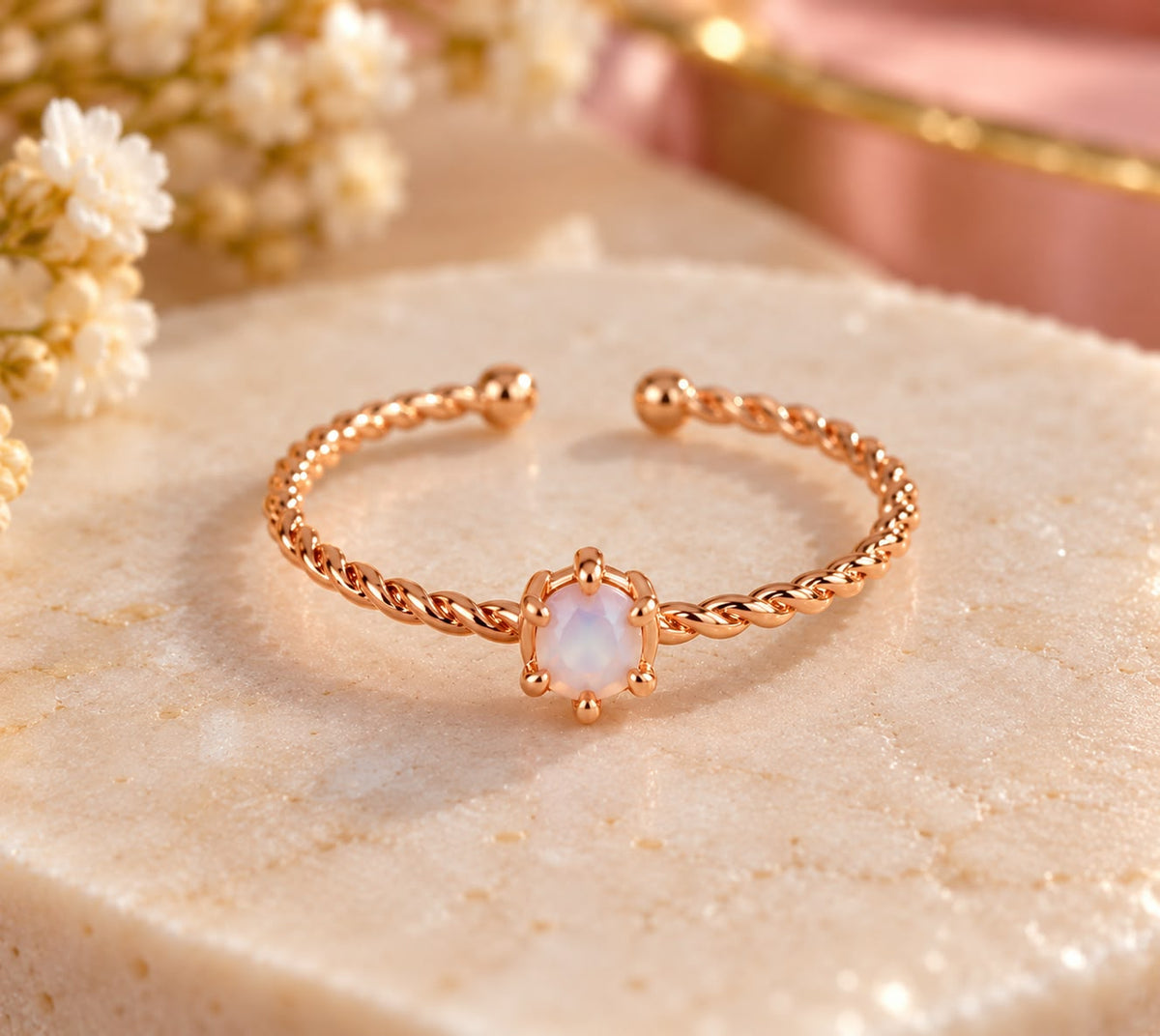 Rose Gold Braided Opal Ring