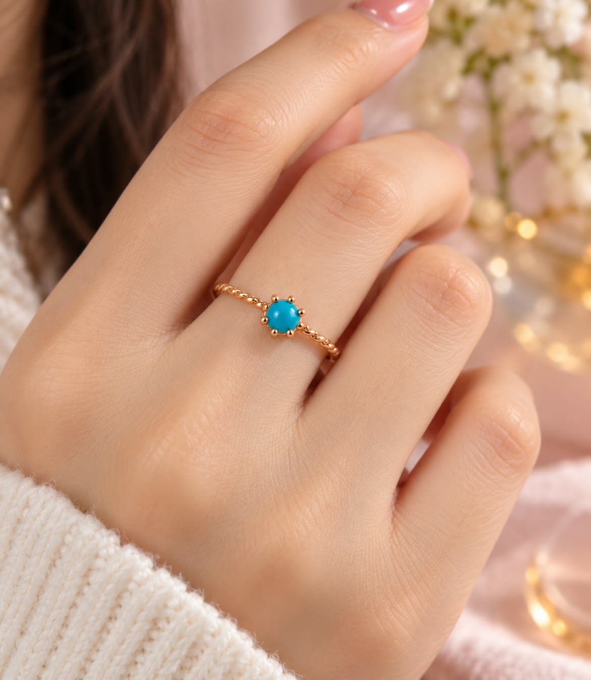 Rose Gold Turquoise Twist Ring