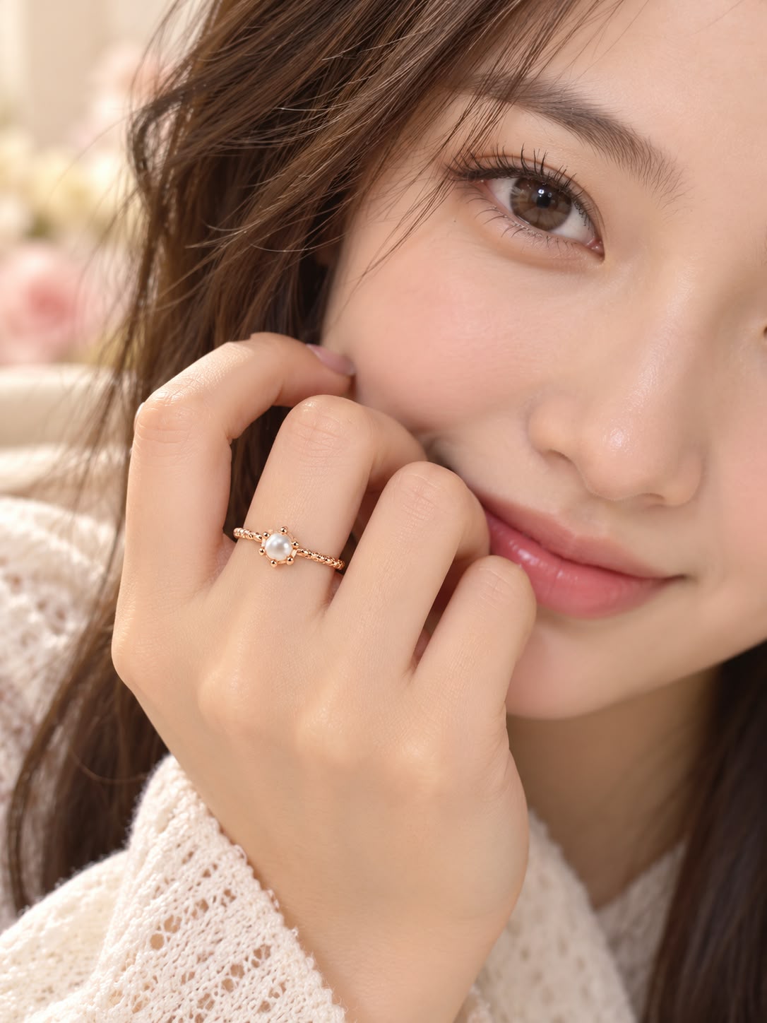 Rose Gold Pearl Twist Ring