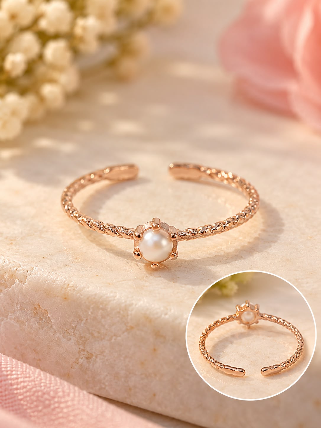 Rose Gold Pearl Twist Ring
