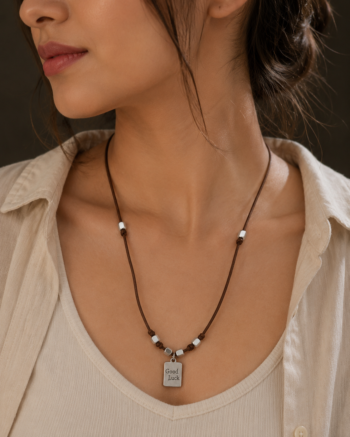 Brown Cord Good Luck Charm Pendant Necklace
