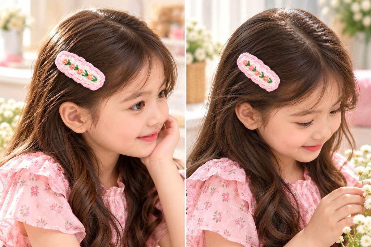 Pink Floral Kids Hair Pin