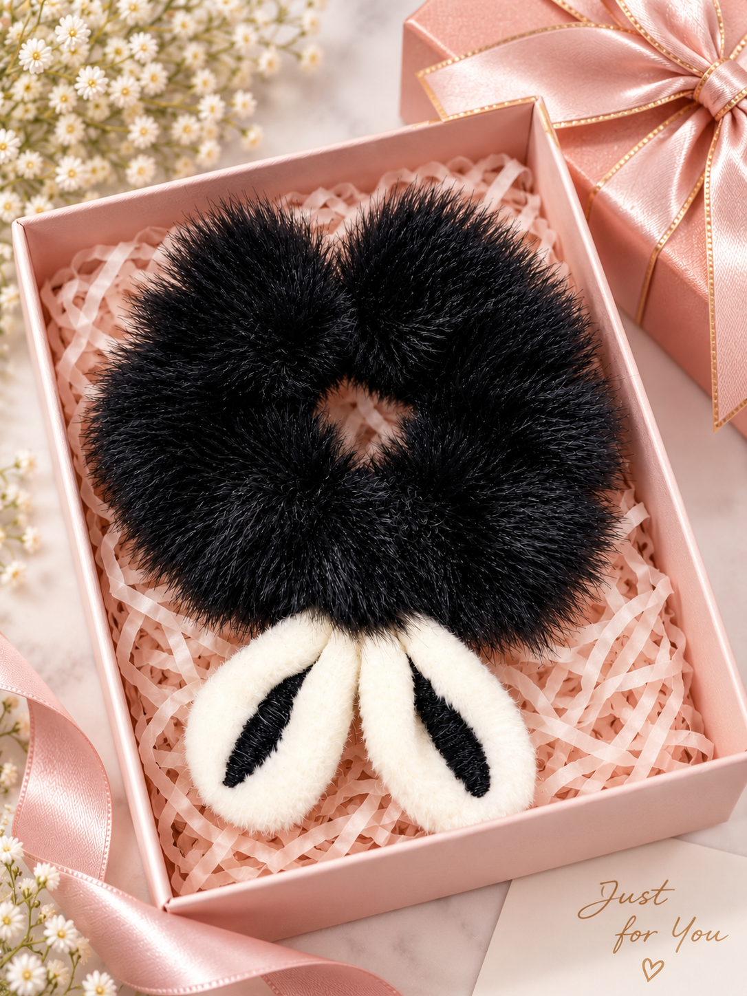 Black Furry Bunny Small Scrunchie