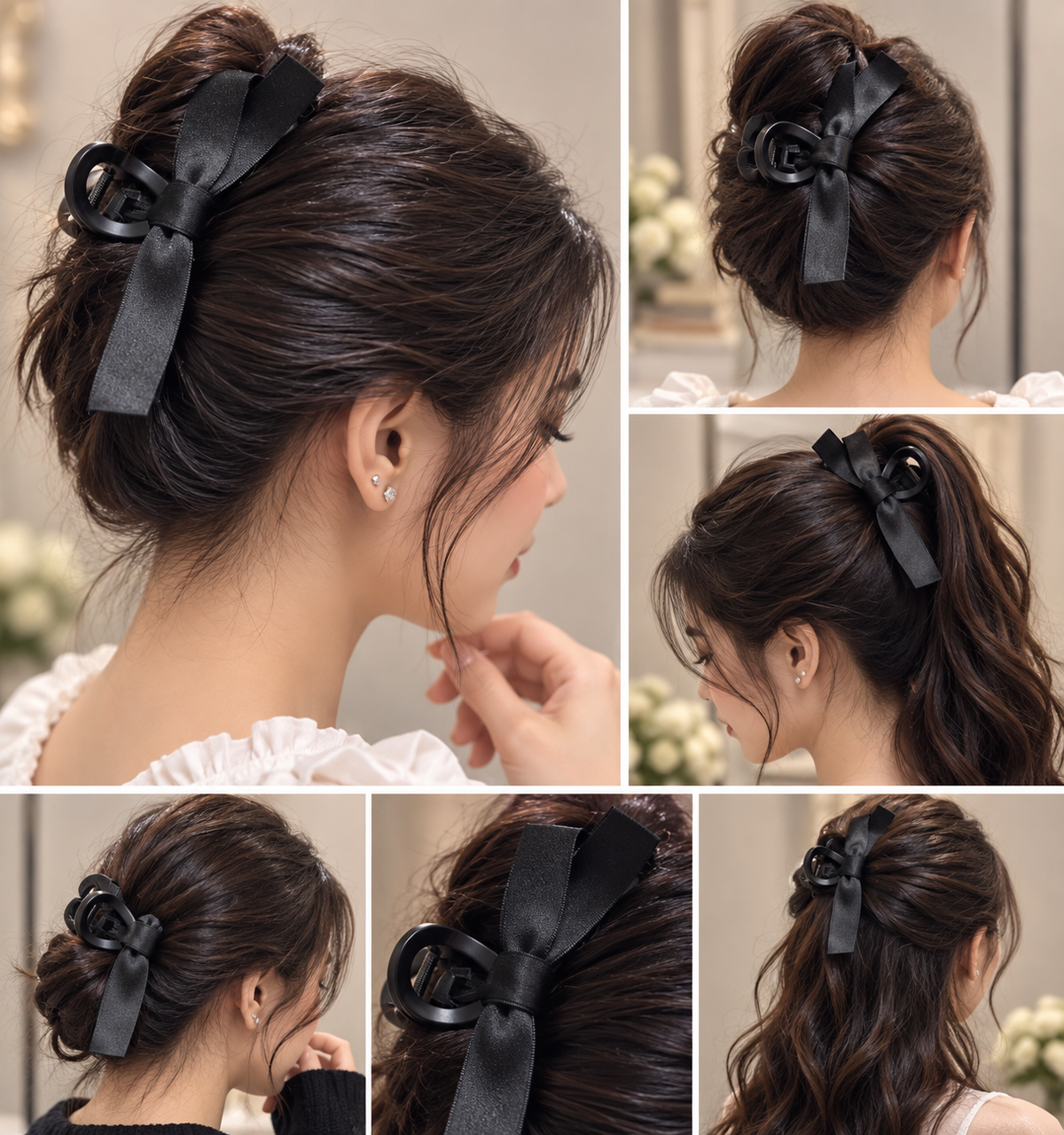 Black Satin Bow Hair Clutcher