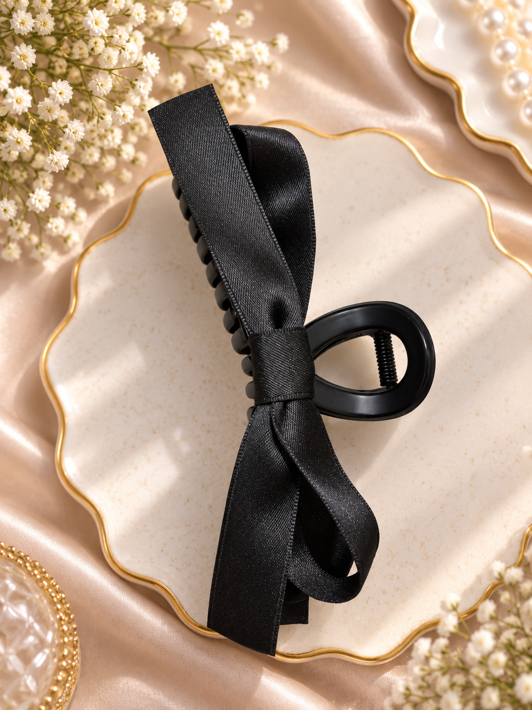 Black Satin Bow Hair Clutcher