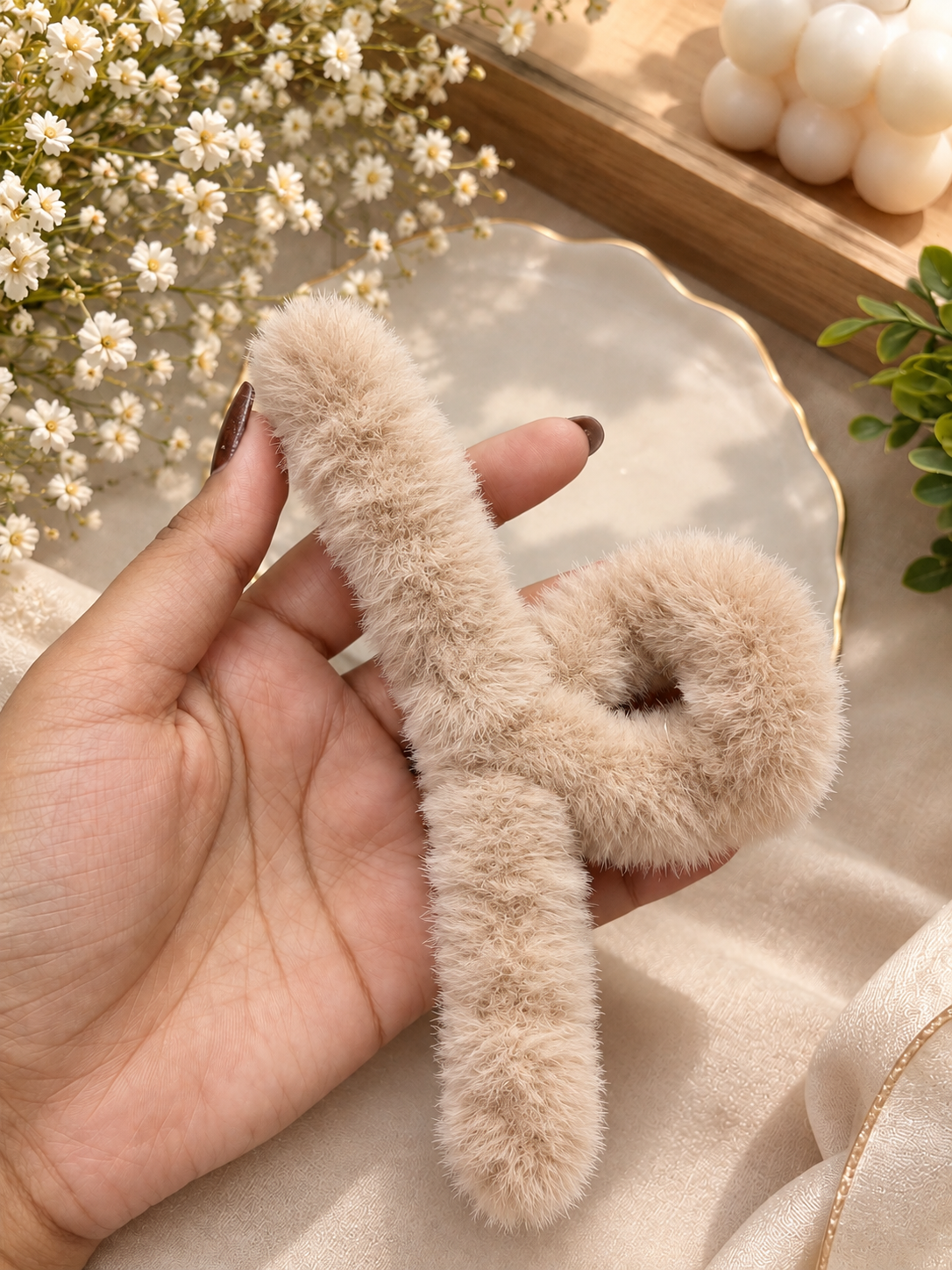 Beige Furry Twist Hair Clutcher