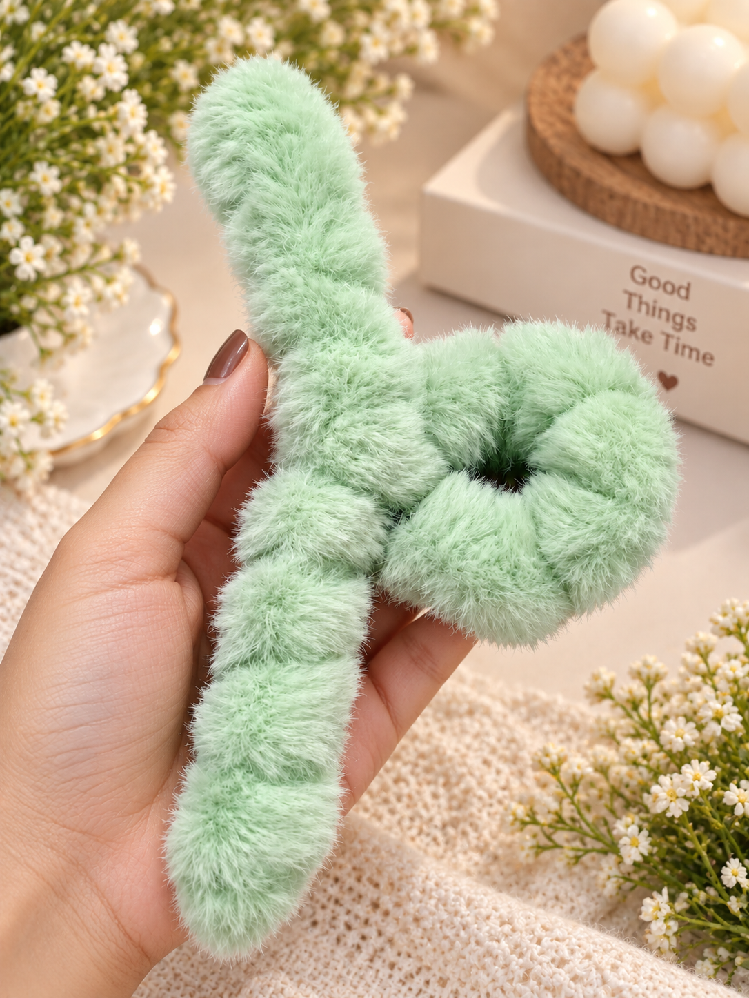 Mint Green Fluffy Hair Clutcher
