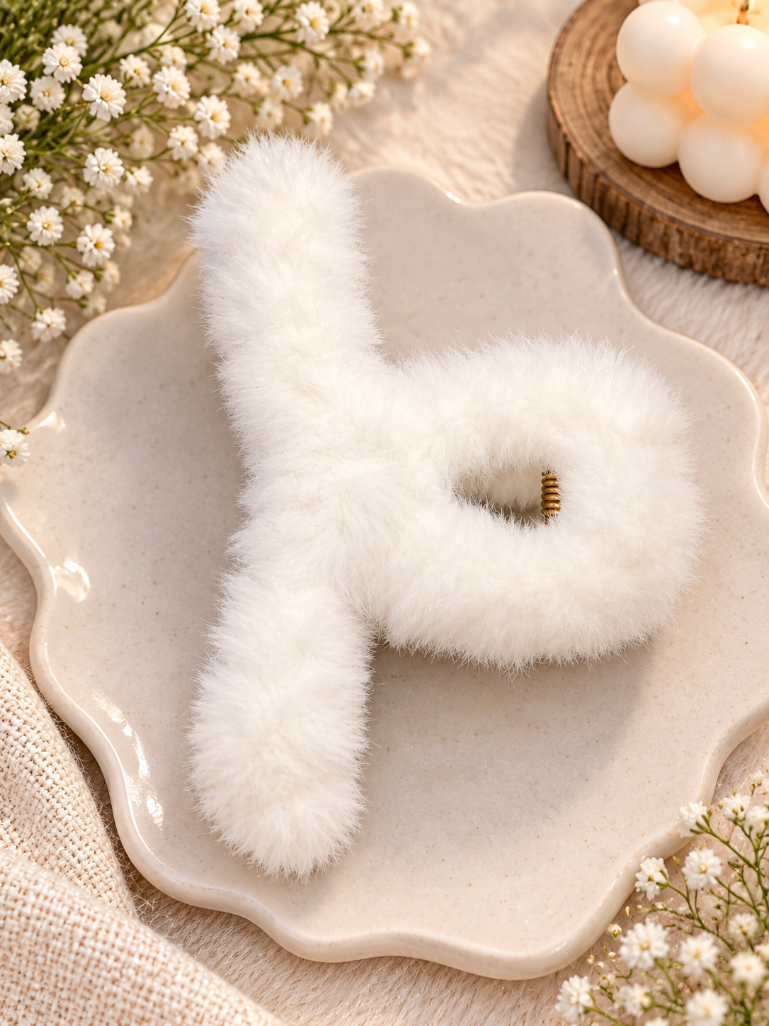 White Fluffy Hair Clutcher