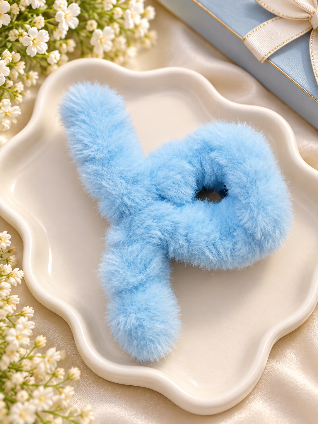Sky Blue Fluffy Hair Clutcher