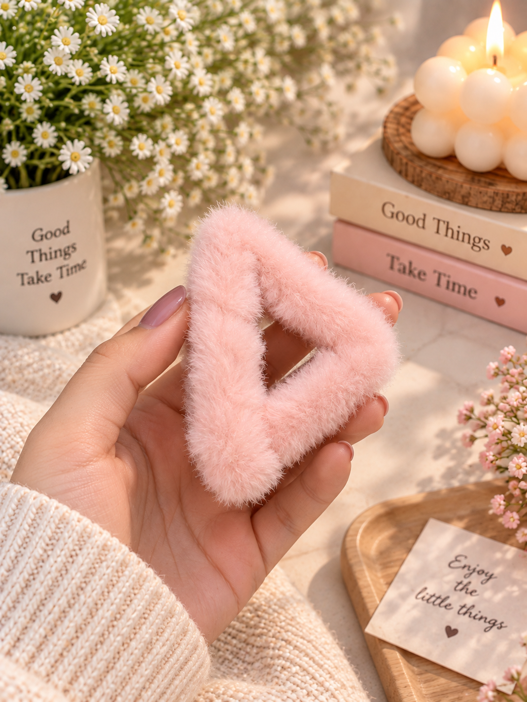 Baby Pink Triangle Fluffy Hair Clutcher