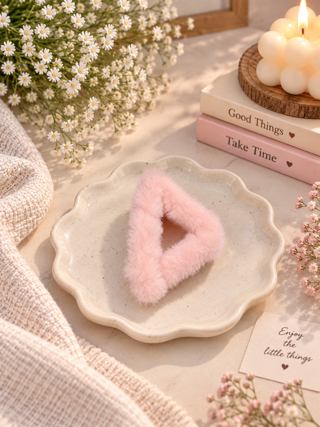 Baby Pink Triangle Fluffy Hair Clutcher
