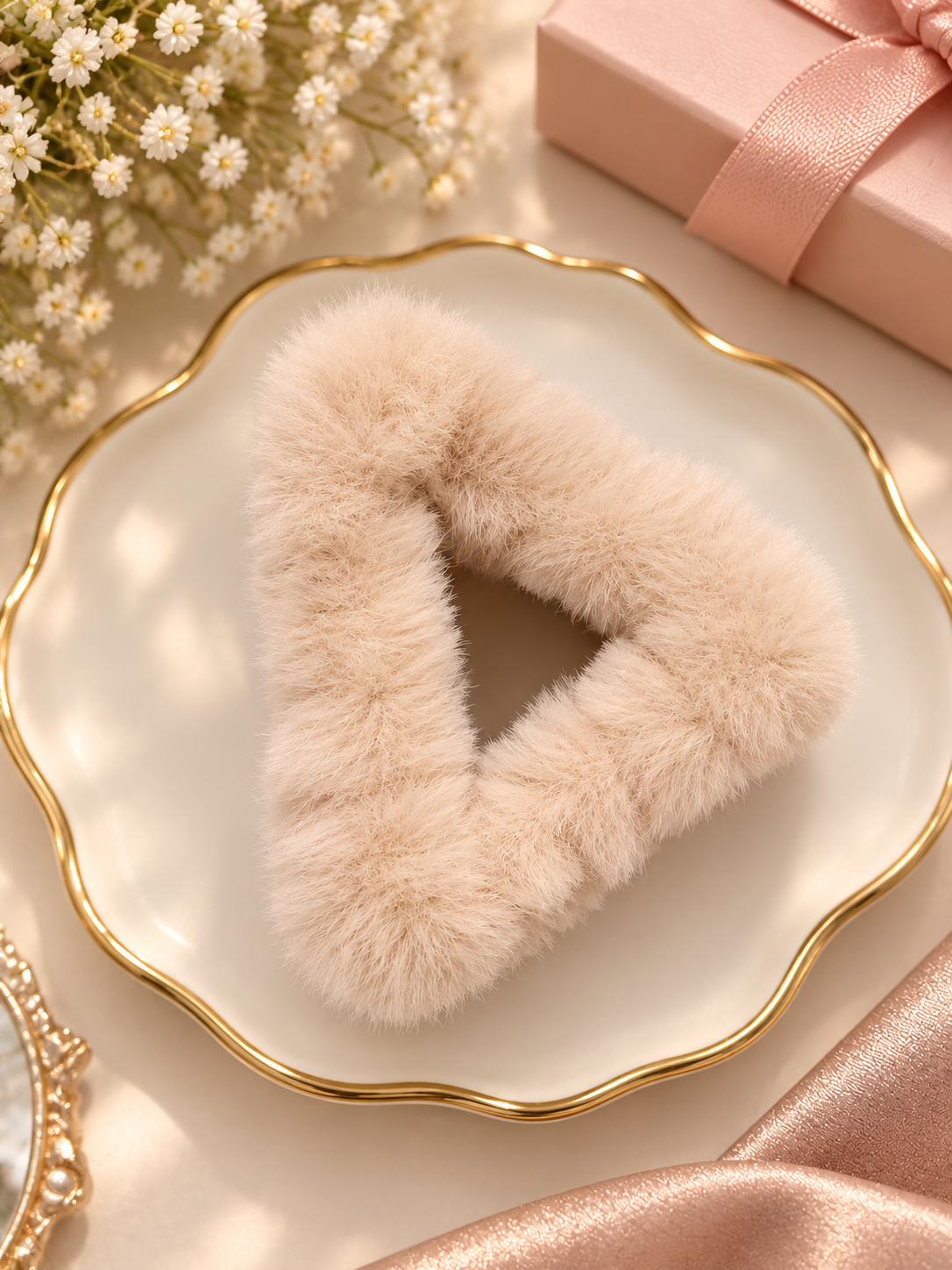Ivory Triangle Fluffy Hair Clutcher