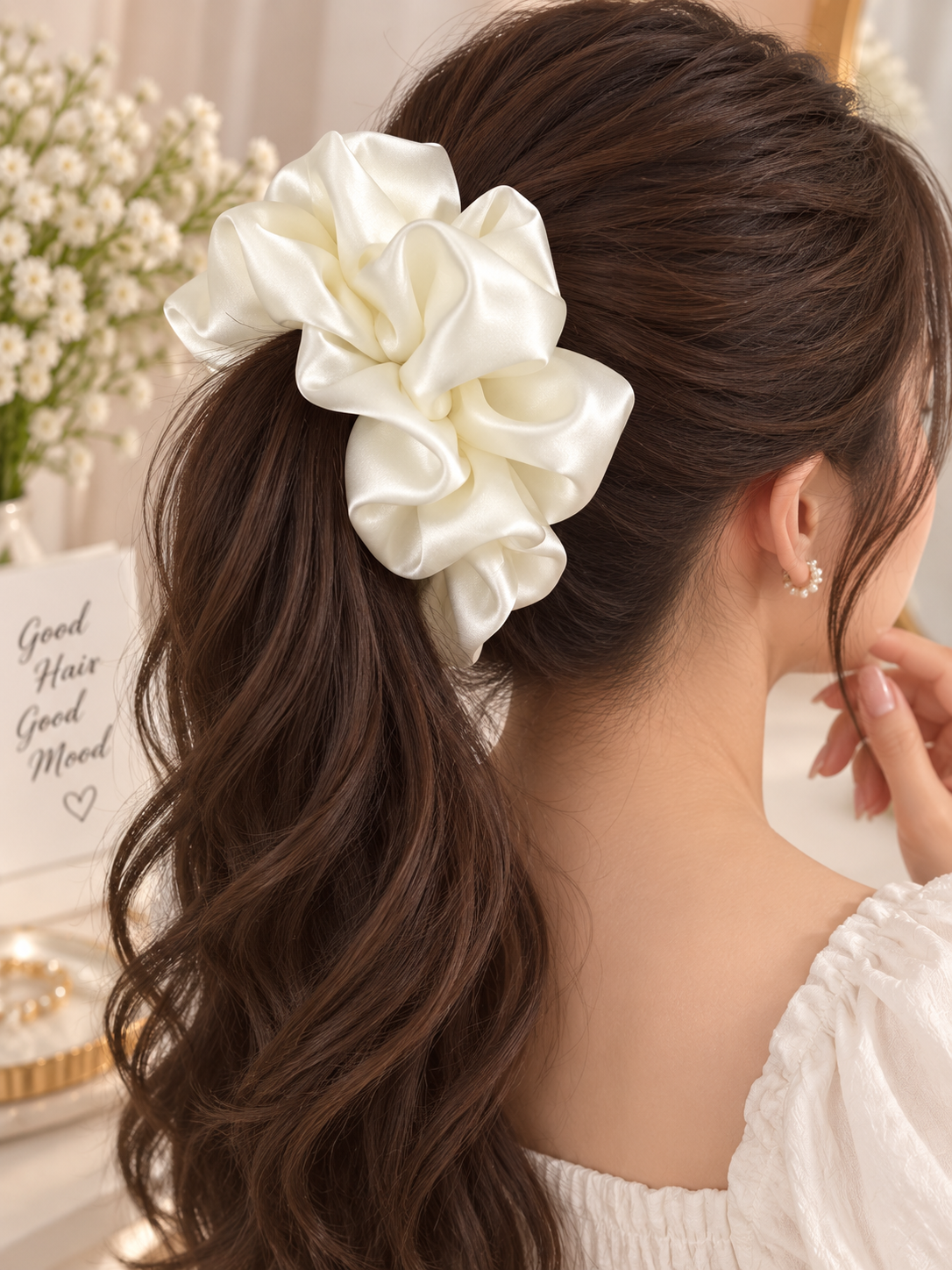 Big White Satin Scrunchie
