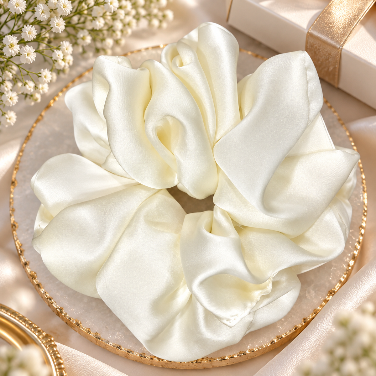 Big White Satin Scrunchie