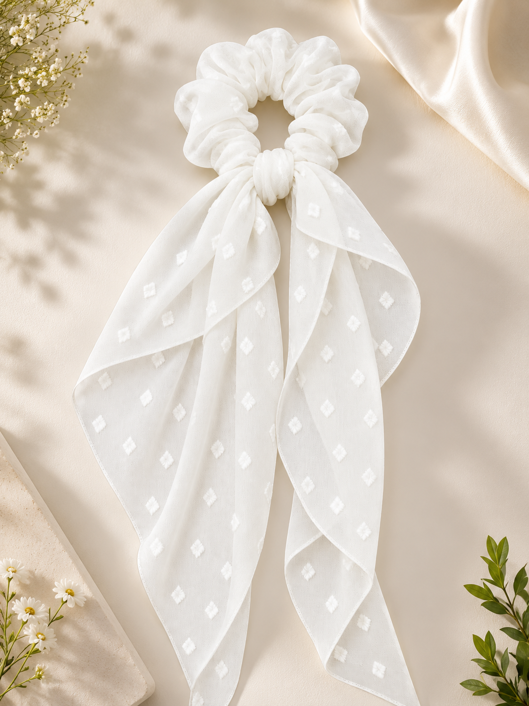 White Floral Scrunchie