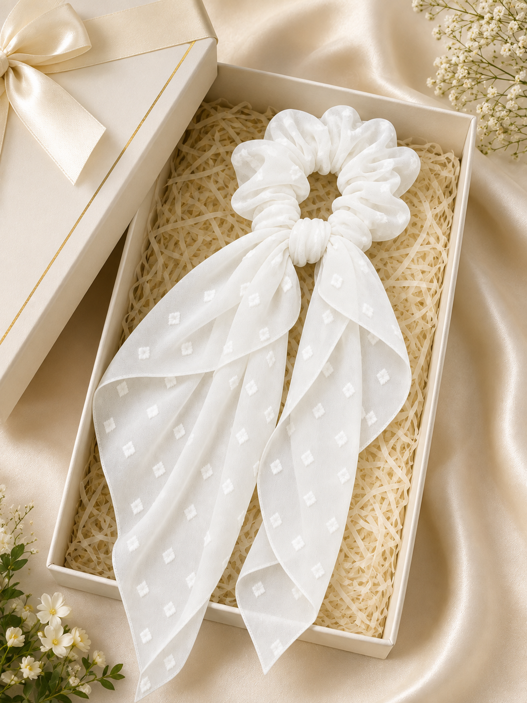 White Floral Scrunchie